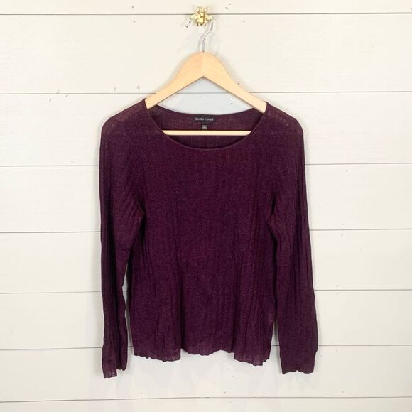 Eileen Fisher alpaca/wool blend eggplant purple lightweight sweater size small - Picture 1 of 8